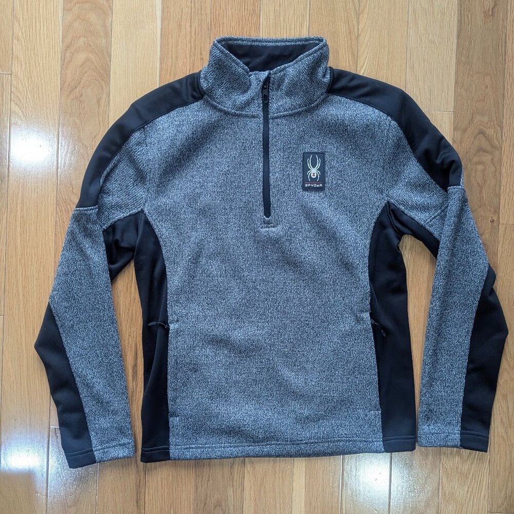 Spyder 1/4 Zip Sweater Fleece Men's Small, Heathered Black, Dark Gray